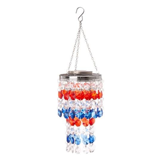 Glitzhome&#xAE; 19&#x22; Solar Lighted Hanging D&#xE9;cor with Multicolored Jewel Beads